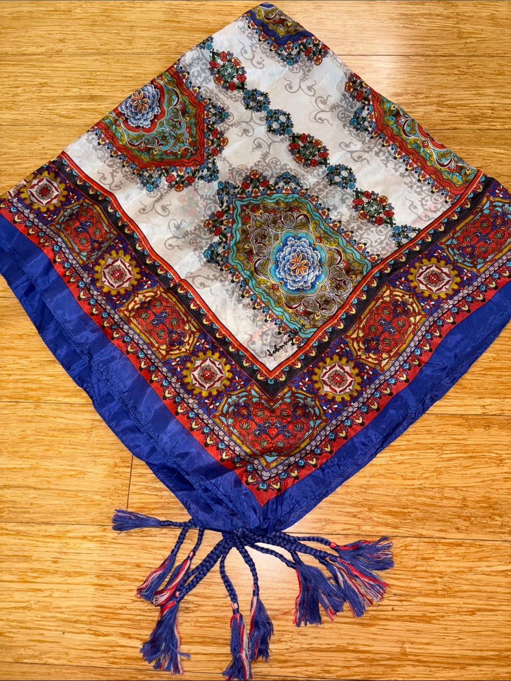 Johnny Was 100% Silk Scarf - Vibrant Boho Mandala Print designer lightweight
